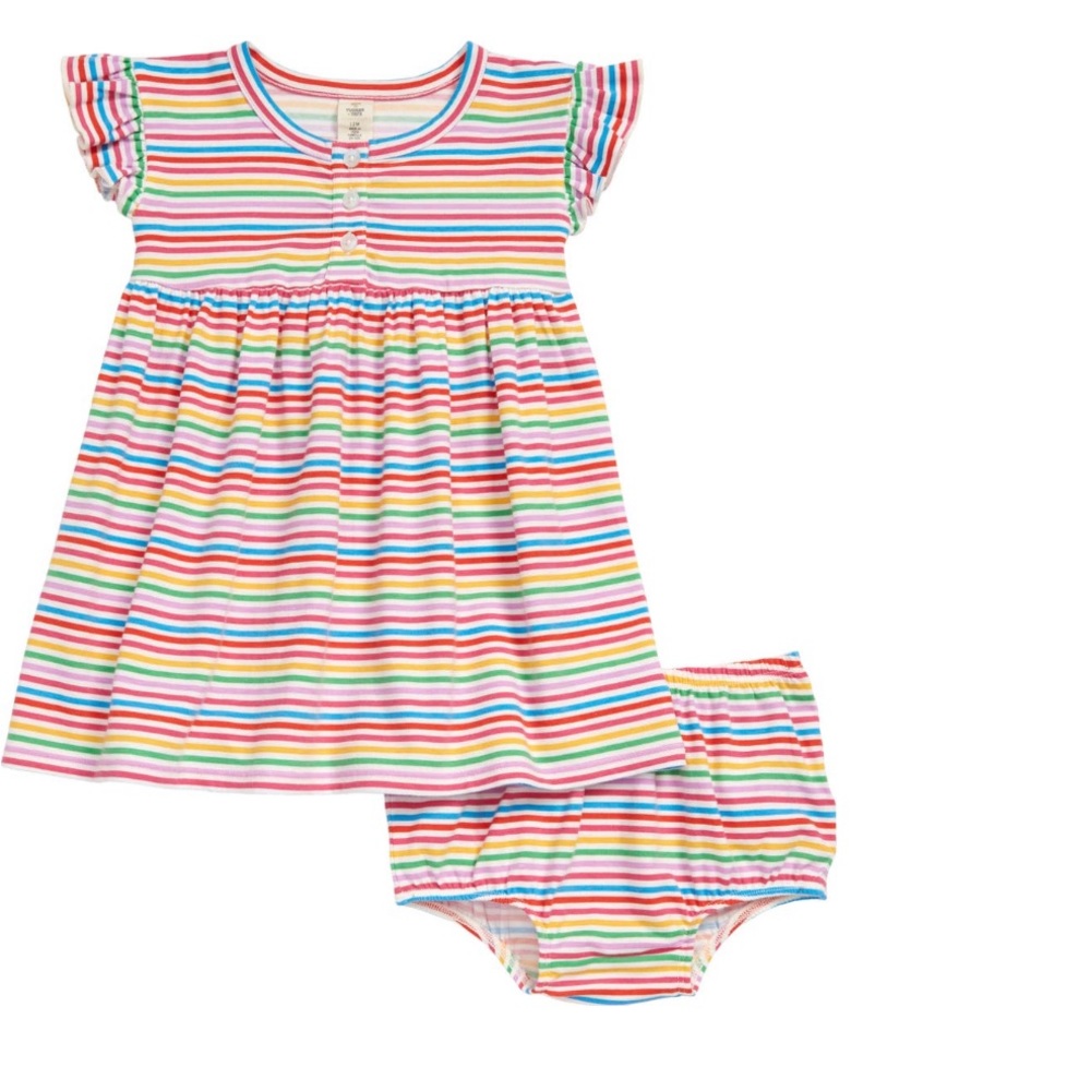 Tucker + Tate Baby Girl’s Flutter Sleeve Dress in Rainbow Stripes| Size: 3M